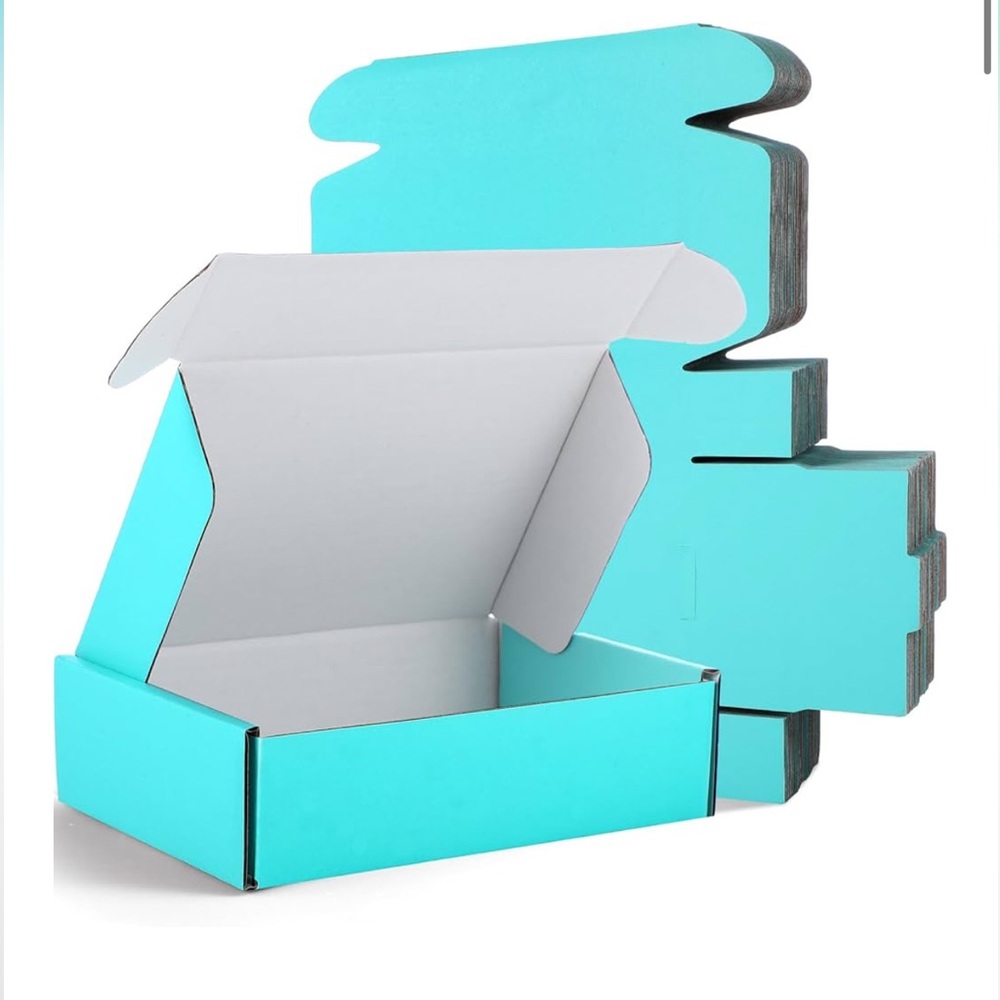 🫶 qty 10 aqua Corrugated Shipping Mailing Boxes 6x4x1.6” and Thank You Stickers